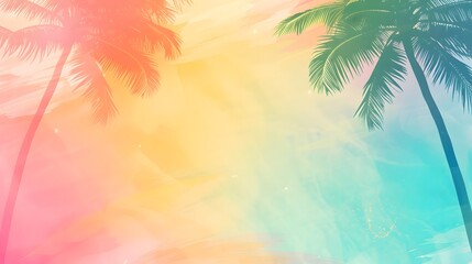 Fototapeta na wymiar Tropical Palm Silhouettes on Pastel Sunset