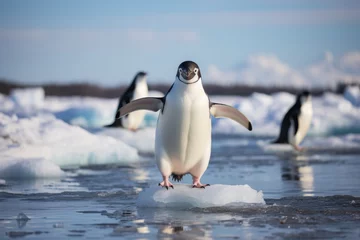 Deurstickers The emperor penguin, largest of all penguins, thrives in Antarcticas harsh conditions with blubber and feathers for warmth. It excels at swimming and diving for fish and squid. © Dipsky