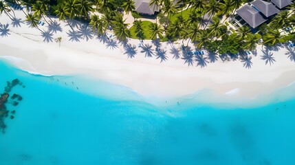Fototapeta na wymiar Aerial view of beautiful tropical island with white sand beach and palm trees