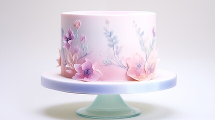 Watercolor Cake with Airbrushed Effect and Delicate Floral Designs.