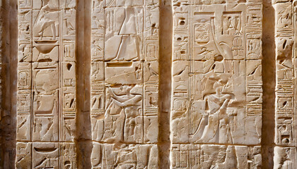 Ancient Hieroglyphs Wall background. Generative AI. - obrazy, fototapety, plakaty