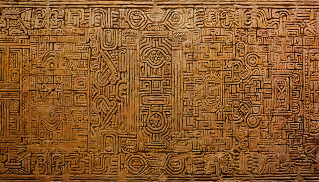 Ancient Mayan Glyphs background. Generative AI.