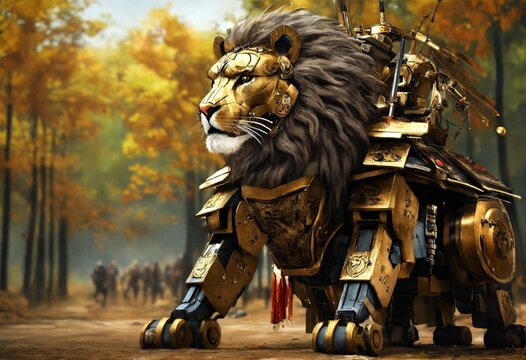 Robotic Lion Samurai, Butterfield, hyper realistic 