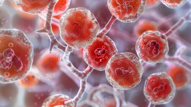 A closeup image of a damaged red cell caused by the protozoa Babesia microti. The can be seen attached to the cell membrane draining