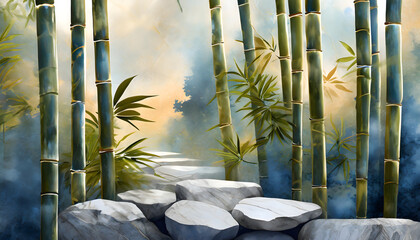 Bamboo Forest Marble Serenity background marble. Generative AI.