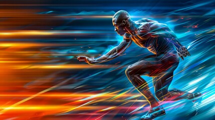 Dynamic Athletic Sprinter in Motion, Symbolizing Speed and Energy. Generative ai