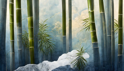 Bamboo Forest Marble Serenity background marble. Generative AI.