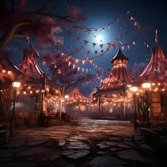 Fototapeten Illustration of a magic fairground with a lot of fairytale elements. © Iman
