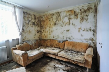 A rented flat with a lot of mould on the wall created.