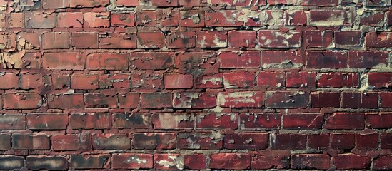 Reddish-brown paint on a brick wall.