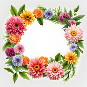 Square image view of wreaths and flowers border frame