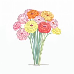 Obraz premium A colorful arrangement of ranunculus their layers and hues striking against white