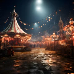 Foto auf Leinwand Amusement park at night with lights and carousels. © Iman