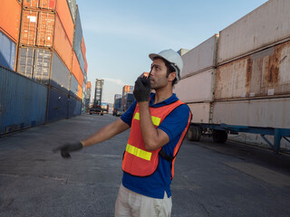 Labor labour day white hardhat safety helmet talkie walkie radio communication engineer industry...