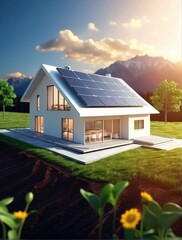 house with panels Solar panel 3d realistic render isolated
