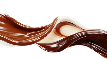 Swirling chocolate and milk waves collide in dynamic fluid art design. Abstract background perfect for dessert or dairy product marketing. Dynamic liquid textures.
