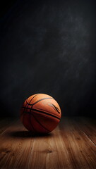 Banner sports tournament Basketball, ball on dark background court, copy space