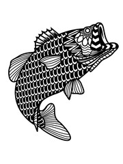 Mandala Fish Illustration, Bass Fishing Clipart, Bass Fish Stencil, Angler Shirt Vector, Angling Dad Gift Idea, Boho Geometric Shirt, Fresh Water