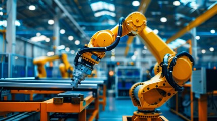 A robotic arm in a factory setting showcasing the use of advanced technology in energy efficiency and automation. . .
