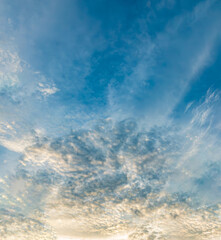 Cirrocumulus and cirrostratus clouds. Frog eye view of cloudscape texture.
