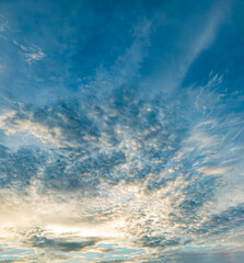 Cirrocumulus and cirrostratus clouds. Frog eye view of cloudscape texture.