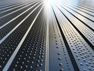 Ultra close-up of metal cladding, sharp details, even light, seamless texture, perspective shot.