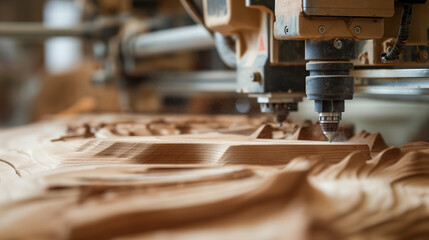 Woodworking meets technology, innovative woodworking workshop, CNC routers and laser cutters alongside traditional hand tools, detailed craftsmanship enhanced by precise technology - obrazy, fototapety, plakaty