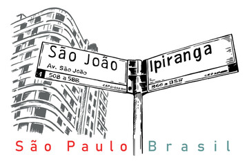 Handmade vector illustration of street signs in the city of São Paulo. Art in free and uncluttered lines. © Rob