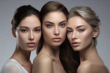 Beautiful young Girls with natural make-up posing in studio, Ai Generated
