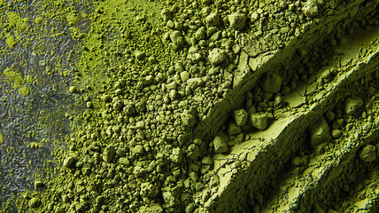 Green matcha powder texture on surface, close up