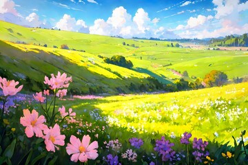 Meadow with flowers , 꽃이 있는 초원