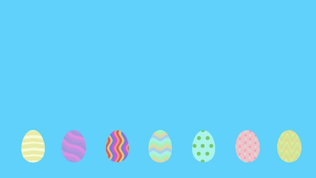 animation of easter eggs on light blue background, easter holliday