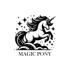 Unicorn pony horse monochrome flat vector illustration