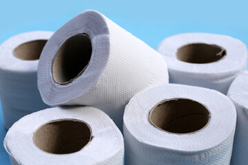 Toilet paper on blue background.