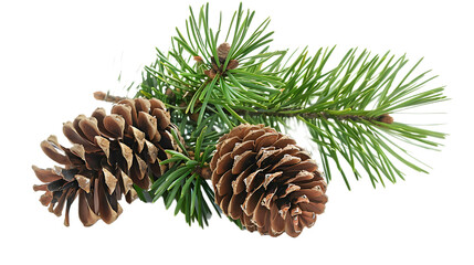 Fototapeta premium Pine tree branch and cones isolated on white 