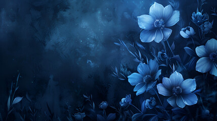 blue flowers on black background , generative ai