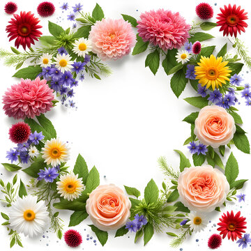 Beautiful square image view of wreaths and flowers border frame