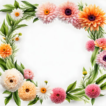 Square image view of flowers and wreaths border frame