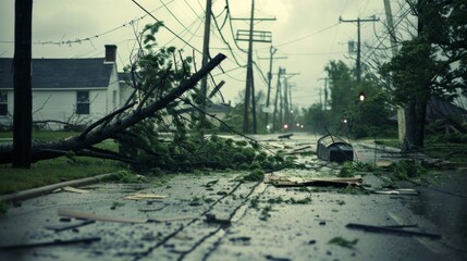 Trees uprooted and thrown about power lines down and sparking a scene of utter destruction in the aftermath of the tornado.