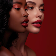 portrait of 2 women with red lips