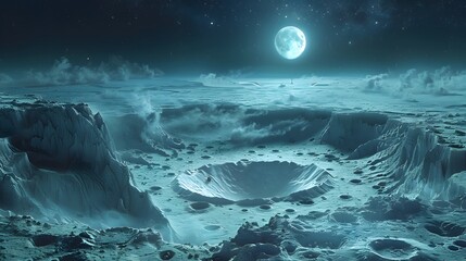 surreal beauty of a moonlit battlefield, where silver light bathes the landscape in an otherworldly glow. Each crater and foxhole casts long shadows - obrazy, fototapety, plakaty