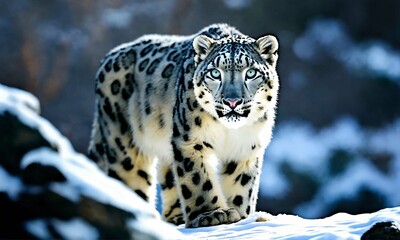 snow leopard on a rock Snow leopard