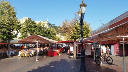 Cours Saleya town square, market and restaurants, Nice, South of France