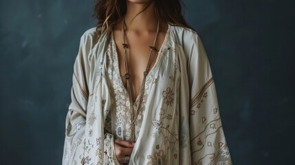 Blank mockup of a soft and flowy kimono perfect for showcasing a bohoinspired design or intricate embroidery. - obrazy, fototapety, plakaty