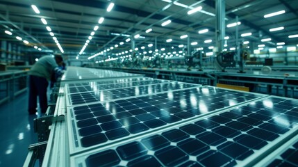 In another section of the factory workers test out the solar panels on a large platform adjusting and finetuning them for maximum . .