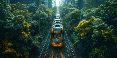 Conceptual image illustrating sustainable public transportation highlighting trams role in reducing traffic congestion and environmental impact. Concept Sustainable Transportation, Tram Innovation - obrazy, fototapety, plakaty