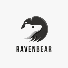 Minimalist Raven and bear logo icon vector template, with negative space design style on white background