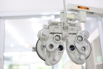 Phoropter eye exam in hospital 