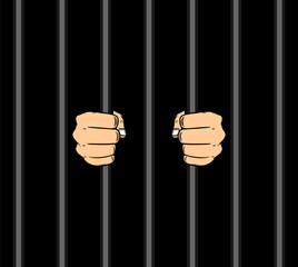 hands behind dark bars vector illustration