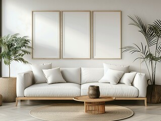 modern living room with sofa Photo Frame Mockup,